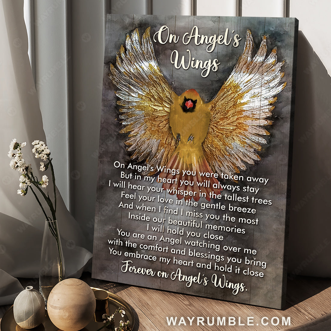 Yellow cardinal, Golden wings, On angel's wings - Heaven Portrait Canvas Prints, Wall Art