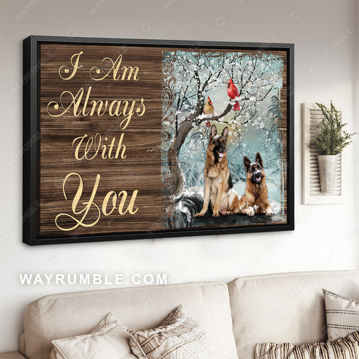 German shepherd dogs, Snow forest, Cute cardinal, I am always with you - Heaven Landscape Canvas Prints, Wall Art