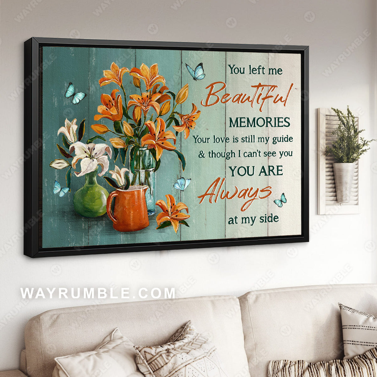 Orange lily flower, Blue butterfly, You are always at my side - Heaven Landscape Canvas Prints, Wall Art