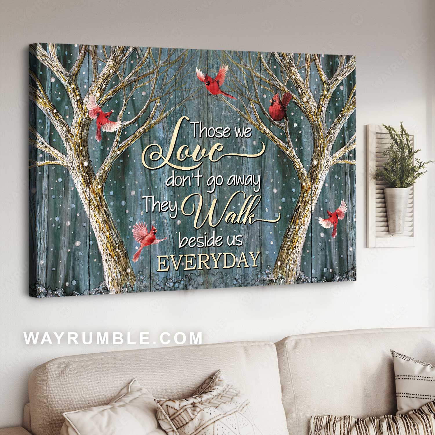 Magic forest, Winter painting, Red cardinal, Those we love don't go away - Heaven Landscape Canvas Prints, Wall Art