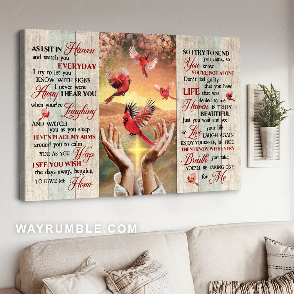 Beautiful cardinal, Rose background, Pretty sunset, As I sit in heaven - Heaven Landscape Canvas Prints, Wall Art