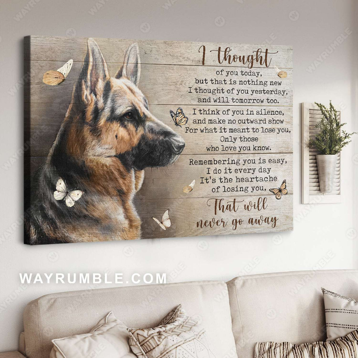 German shepherd drawing, Orange butterfly, That will never go away - Heaven Landscape Canvas Prints, Wall Art