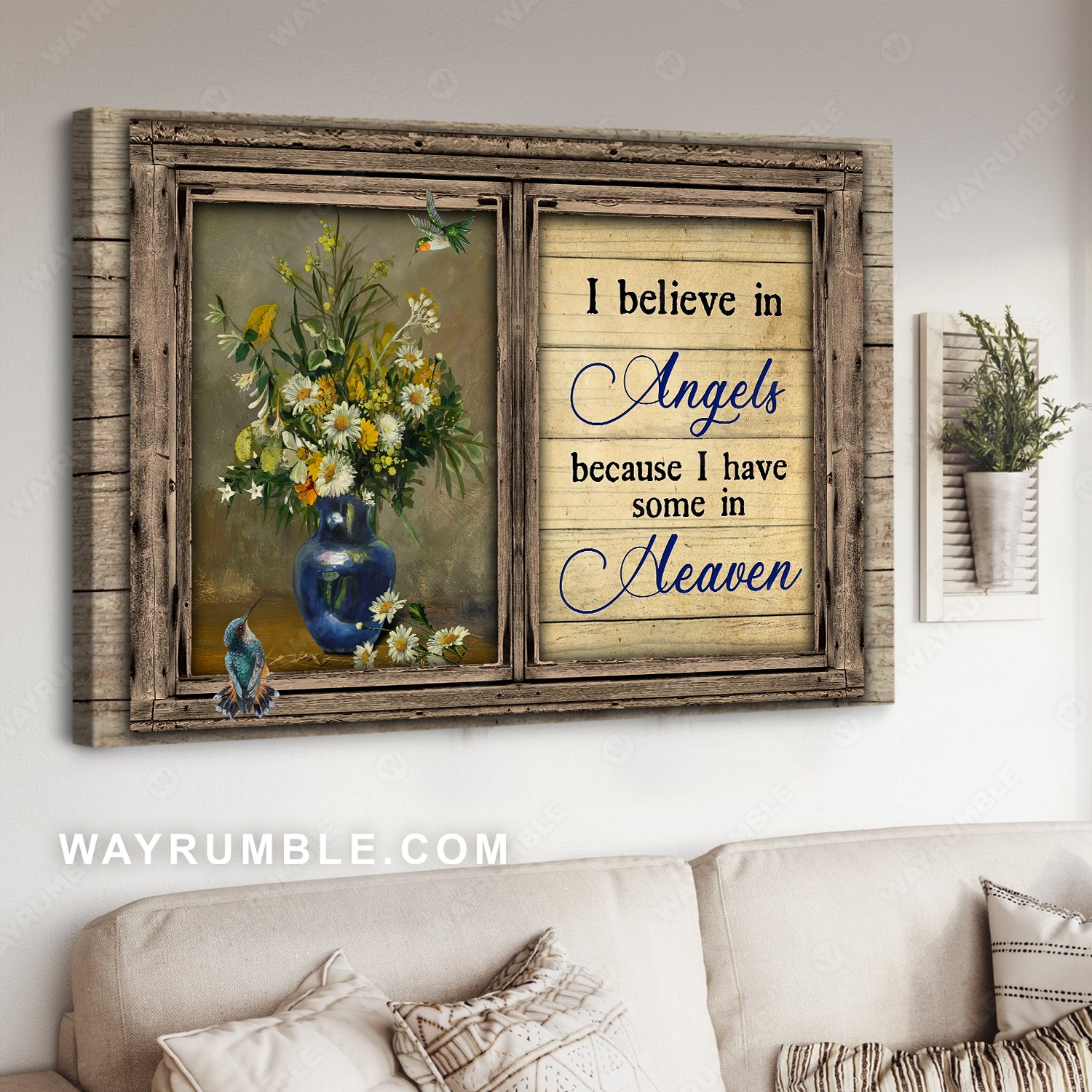 Brilliant flower drawing, Hummingbird painting, I believe in angels - Heaven Landscape Canvas Prints, Wall Art
