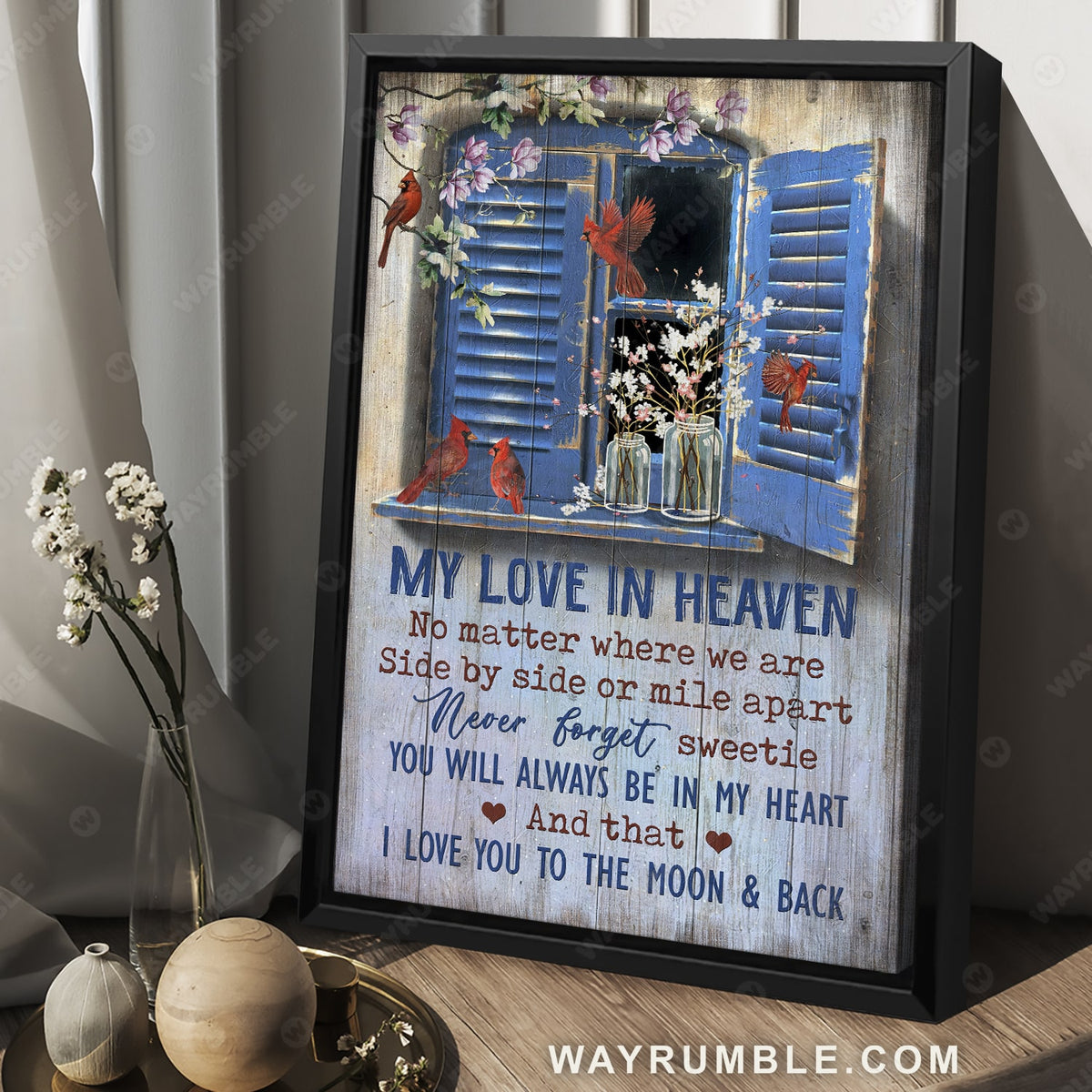 Red cardinal, Antique window, Cherry blossom, My love in heaven - Heaven Portrait Canvas Prints, Wall Art