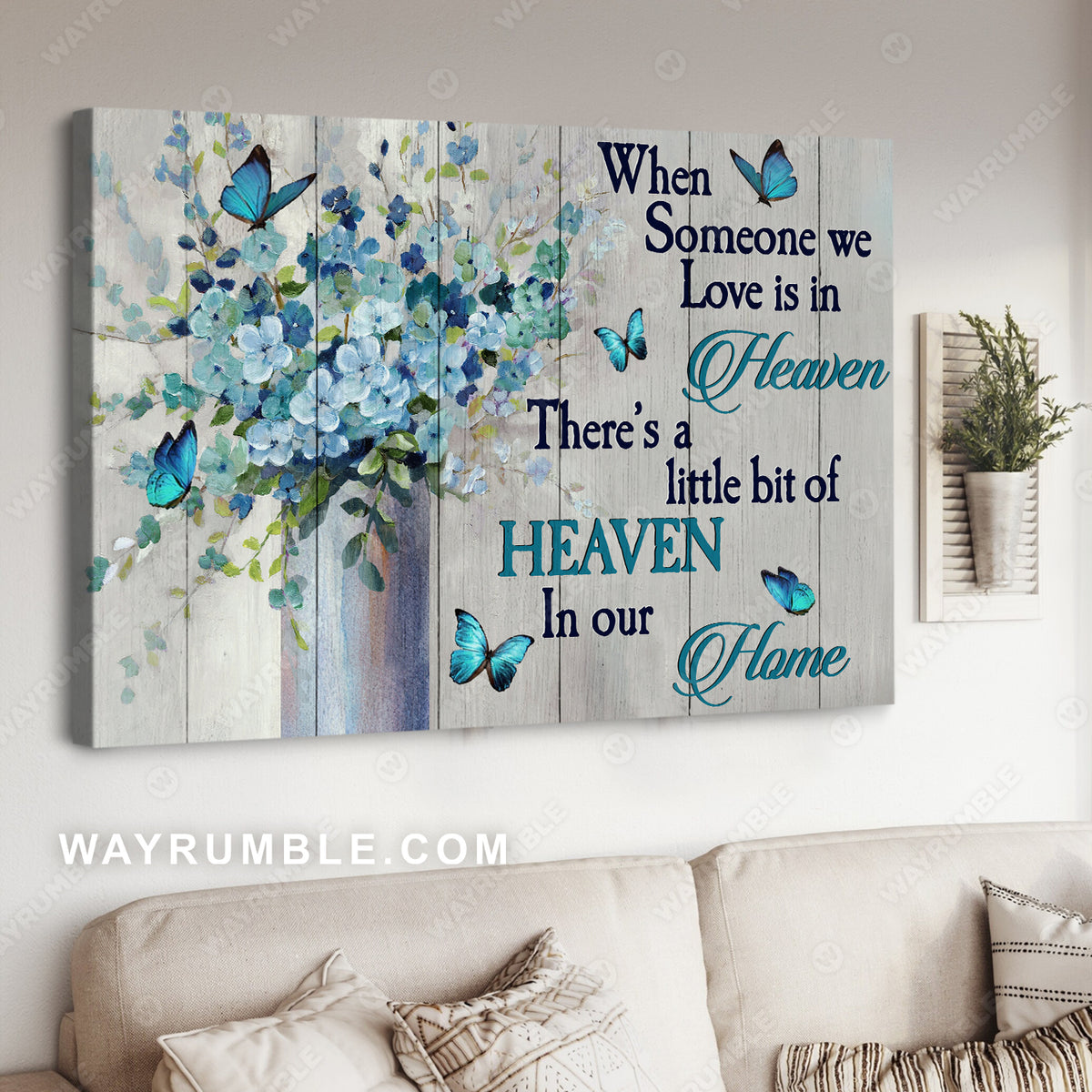 Baby flower vase, Blue butterfly, When someone we love is in heaven - Heaven Landscape Canvas Prints, Wall Art