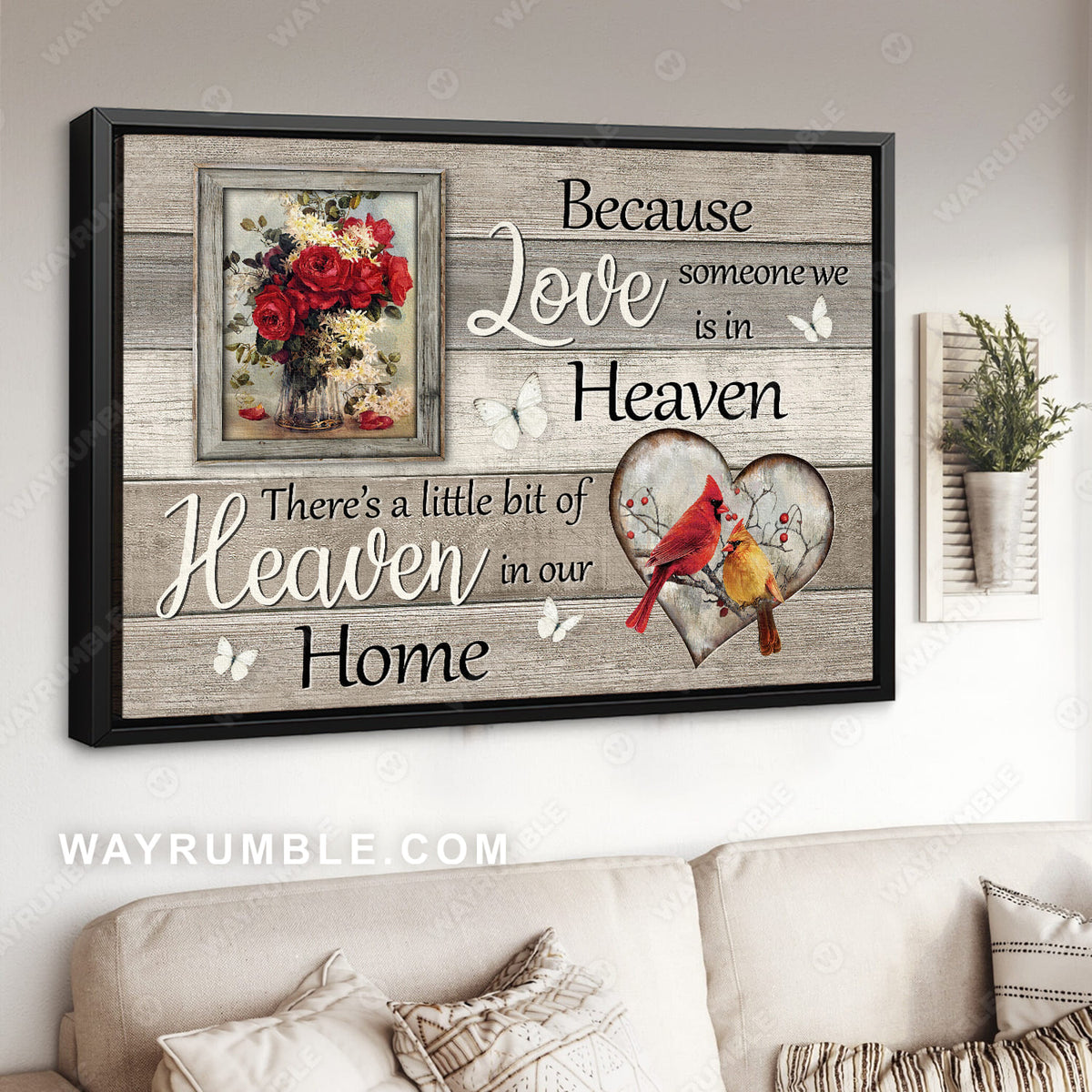 Cardinal painting, Red rose, Vintage window, Because someone we love is in heaven - Heaven Landscape Canvas Prints, Wall Art