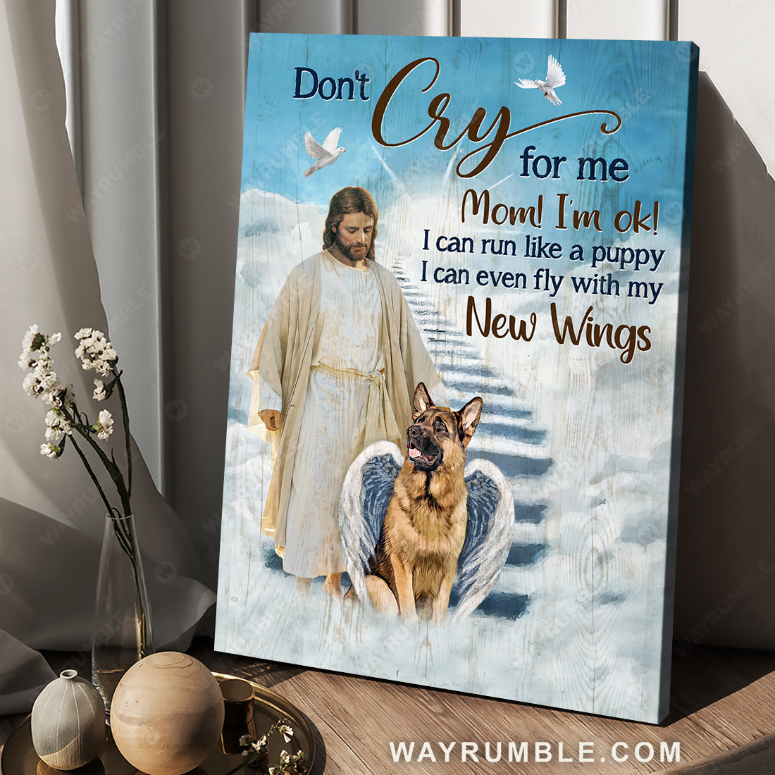 German shepherd dog, Angel wings, Walking with Jesus, Don't cry for me - Heaven Portrait Canvas Prints, Wall Art