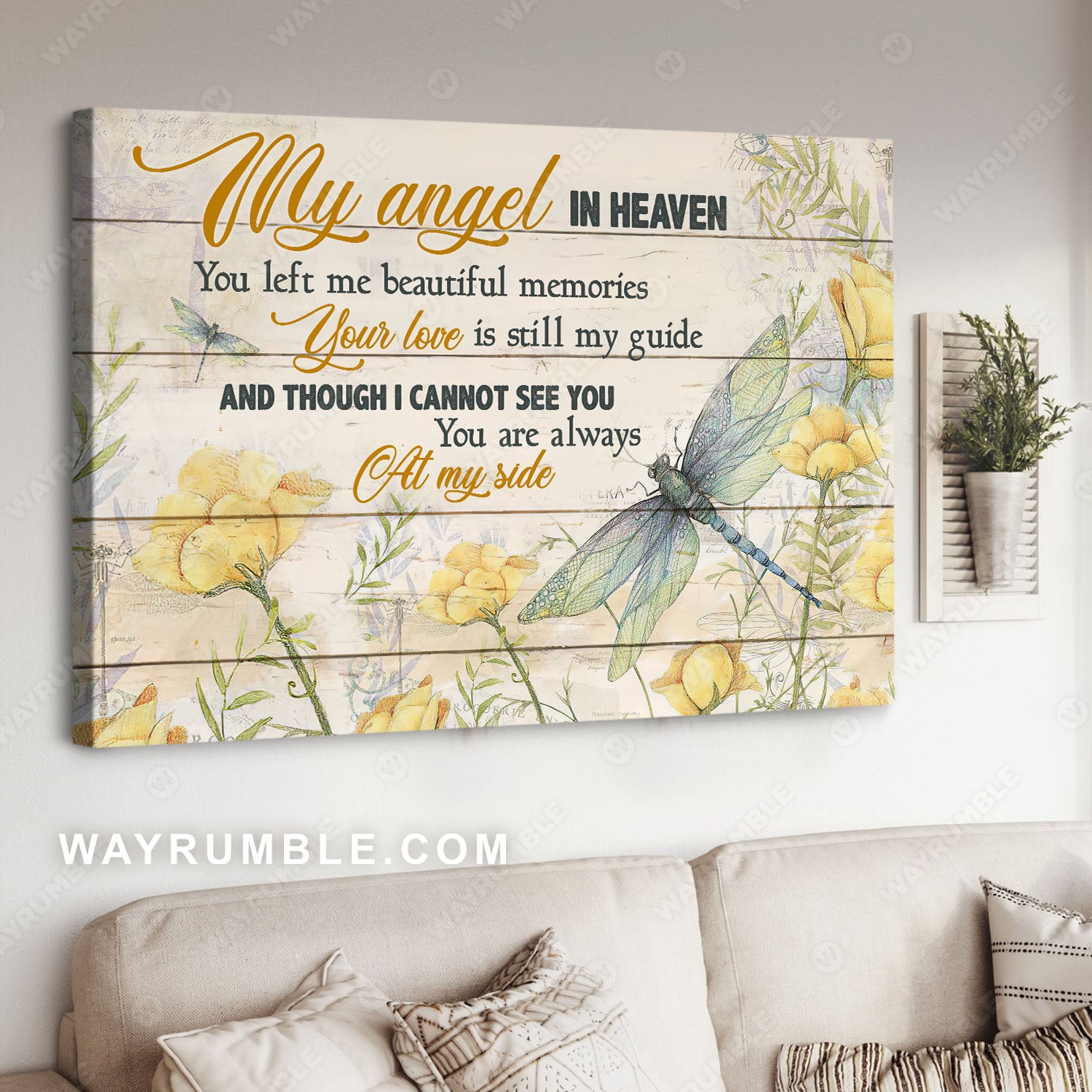 Pretty dragonfly, Yellow flower field, My angel in heaven - Heaven Landscape Canvas Prints, Wall Art