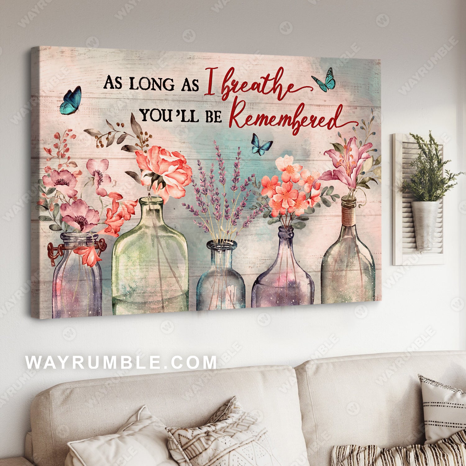 Light pink flower, Crystal vase, Beautiful sky, As long as I breathe, You'll be remembered - Heaven Landscape Canvas Prints, Wall Art