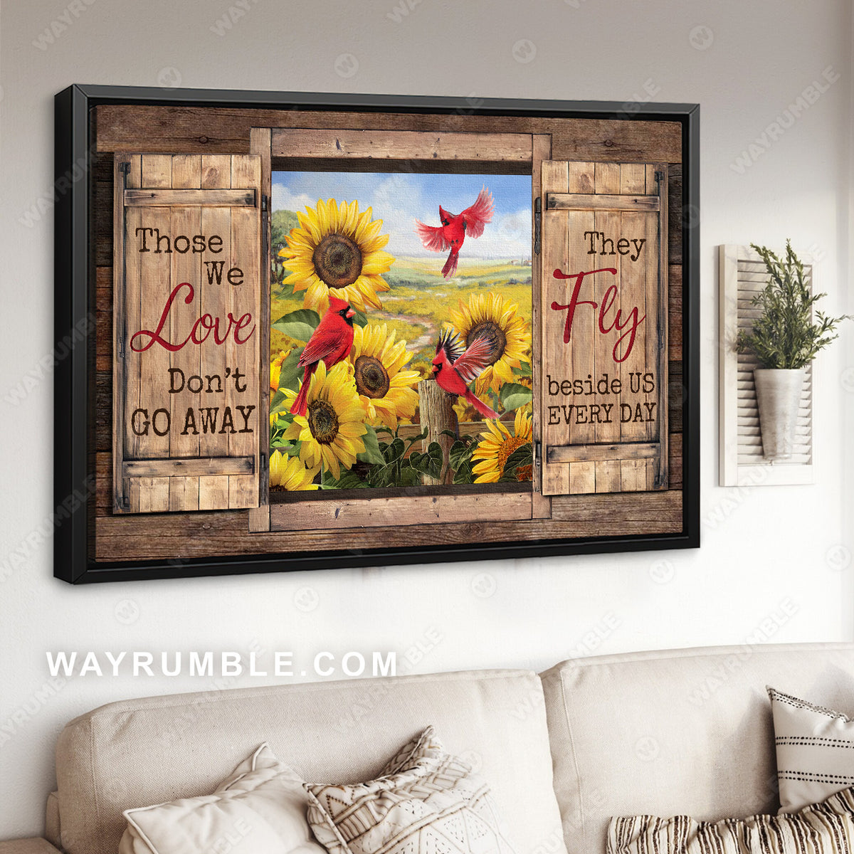 Sunflower field, Cardinal painting, Sunny day, Those we love don&#39;t go away - Heaven Landscape Canvas Prints, Wall Art