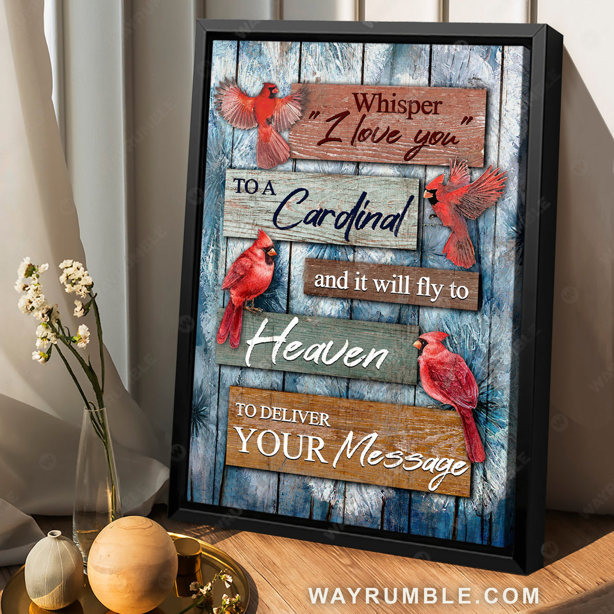 Pretty cardinal, Dandelion flower, Whisper I love you to a cardinal - Heaven Portrait Canvas Prints, Wall Art