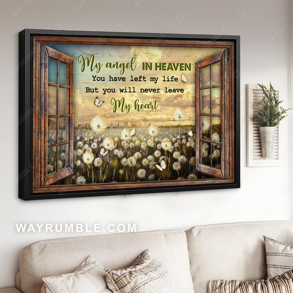 Dandelion field, Beautiful sunset, White butterfly, My angel in heaven - Heaven Landscape Canvas Prints, Wall Art