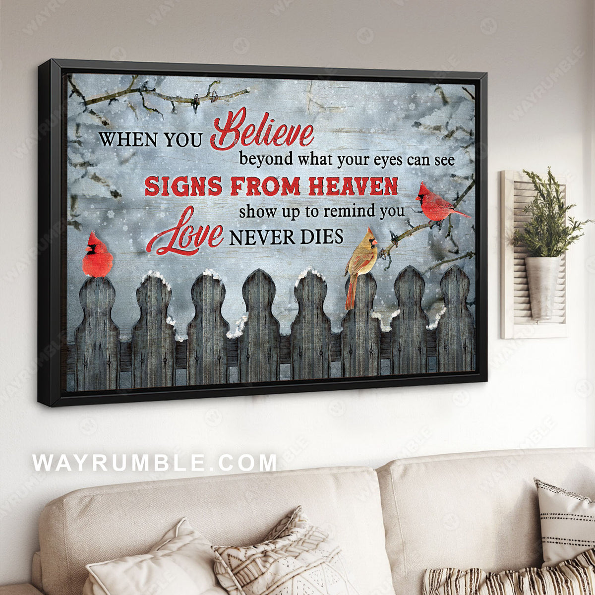 Dark night, Winter forest, Cardinal drawing, Signs from heaven remind you love never dies - Heaven Landscape Canvas Prints, Wall Art
