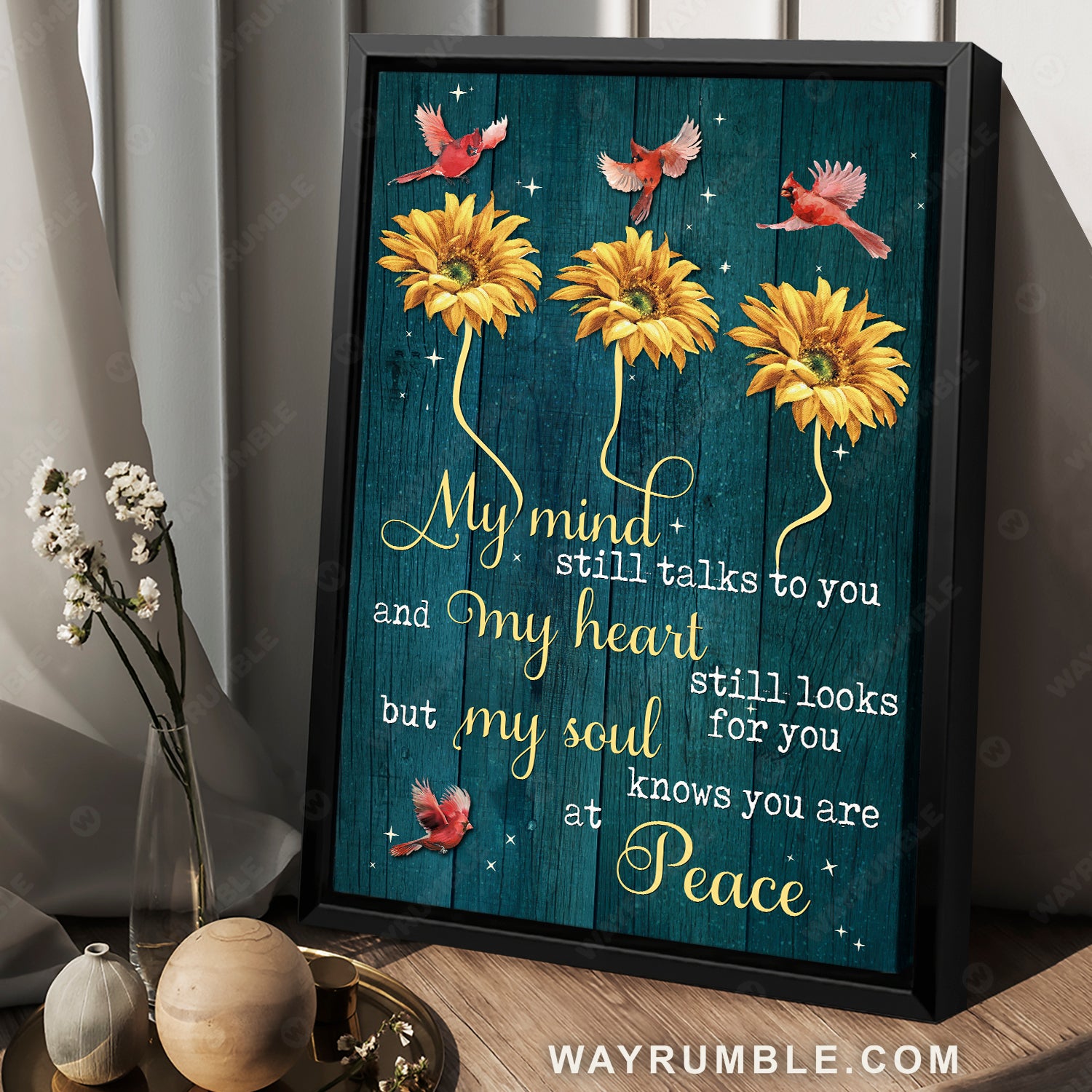 Sunflower painting, Red cardinal drawing, Magic night, My mind still talks to you - Heaven Portrait Canvas Prints, Wall Art