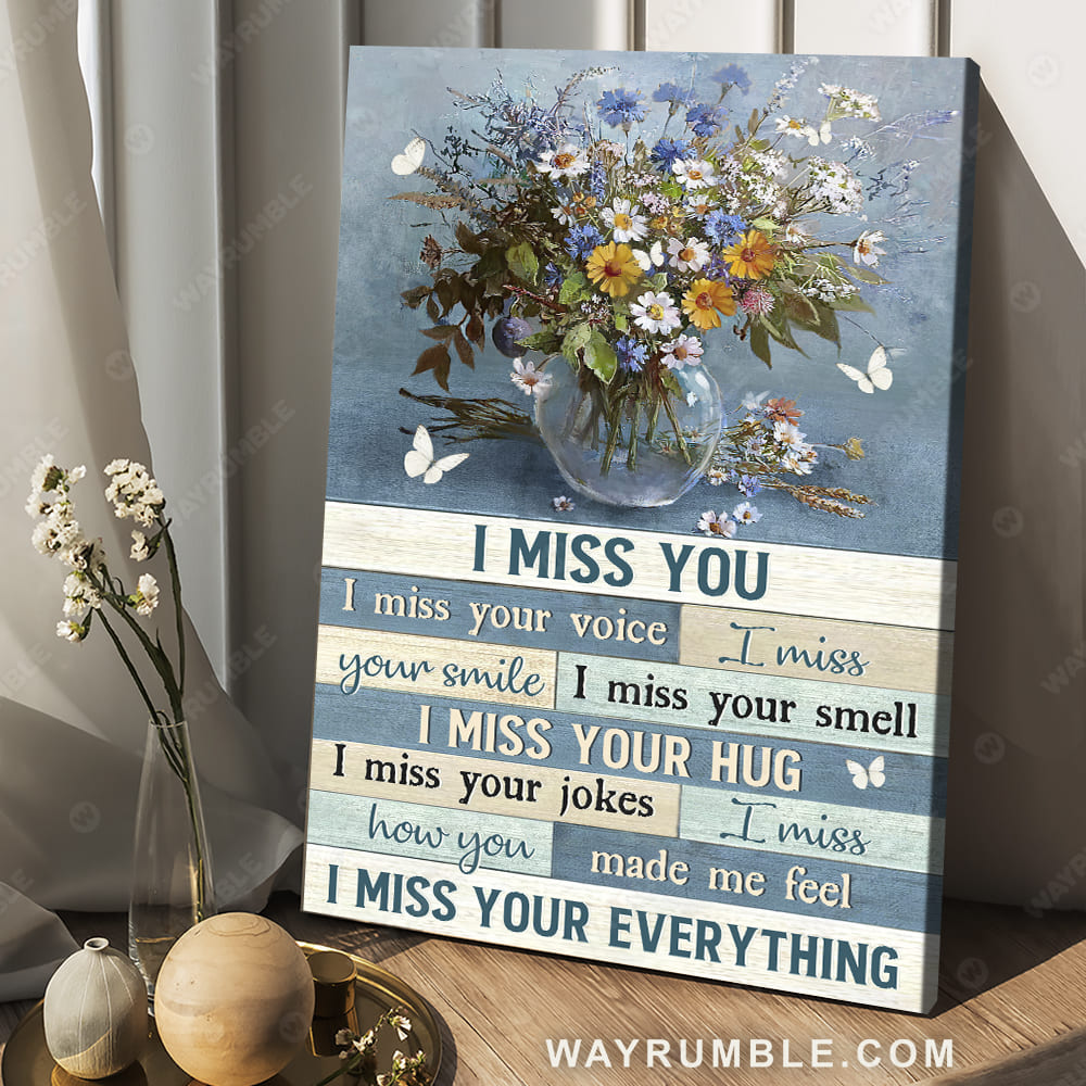 Brilliant flower, White butterfly, Crystal vase, I miss your everything - Heaven Portrait Canvas Prints, Wall Art