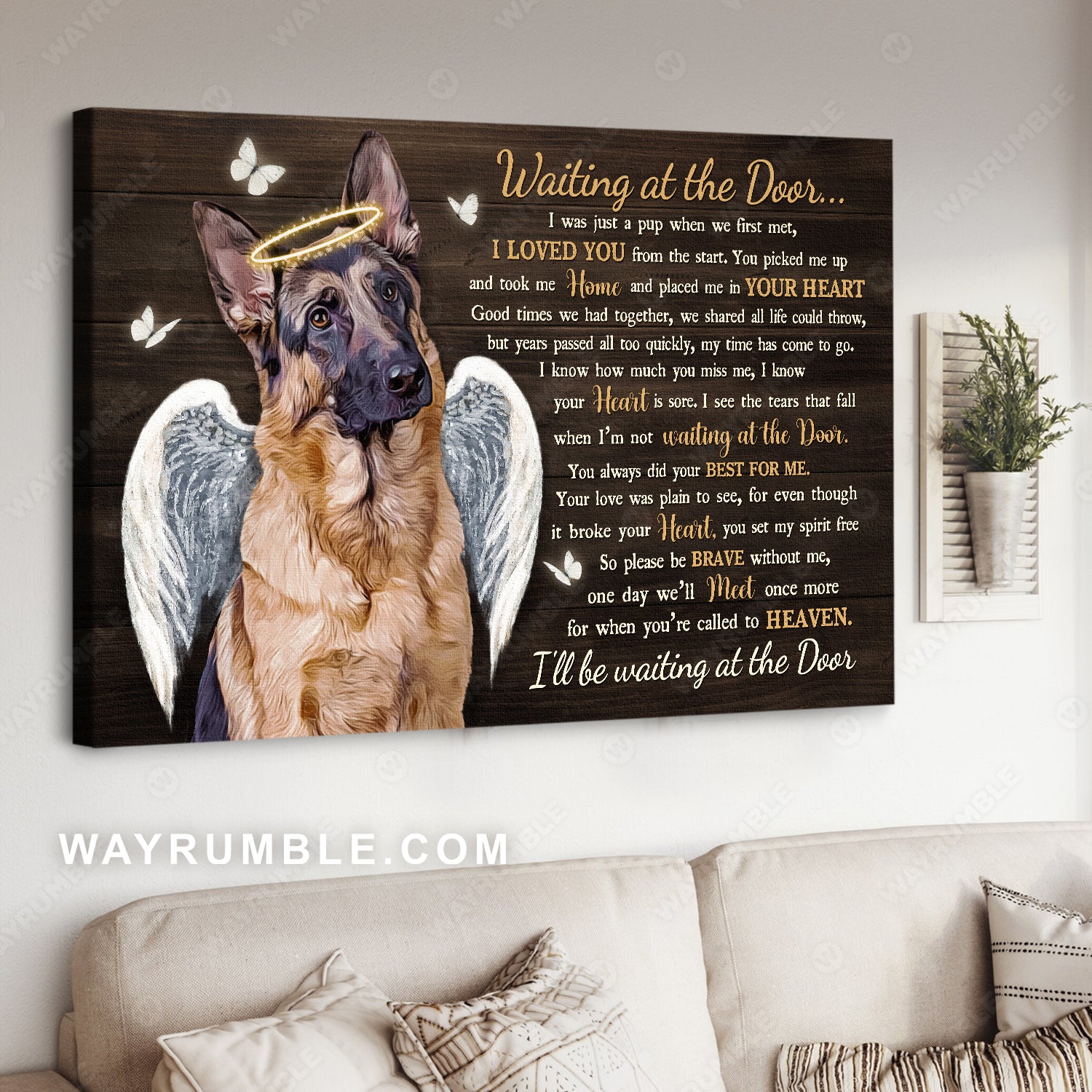 Stunning German Shepherd, Angel wreath, Waiting at the door - Heaven Landscape Canvas Prints, Home Decor Wall Art