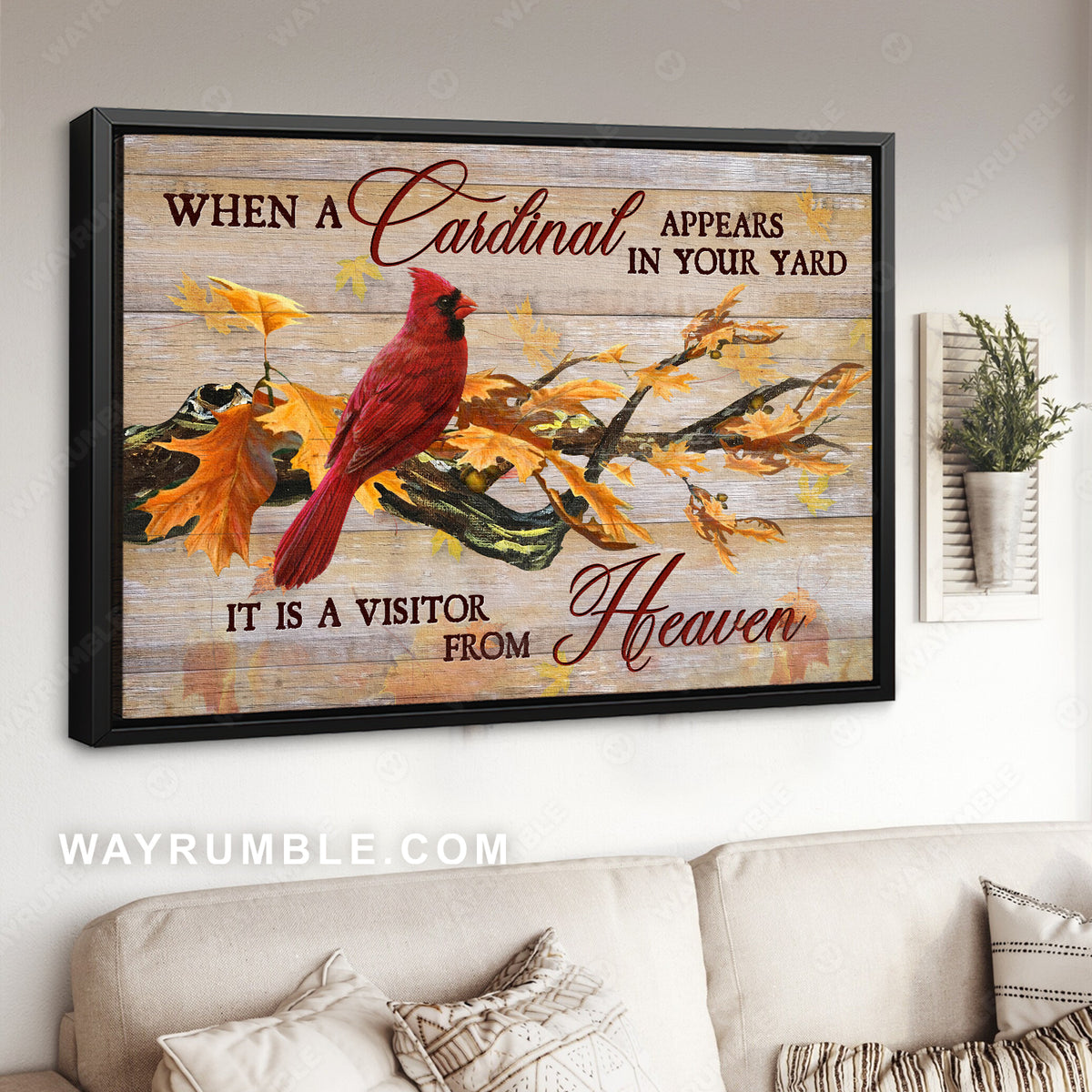 Red cardinal drawing, Autumn forest, It is a visitor from heaven - Heaven Landscape Canvas Prints, Wall Art