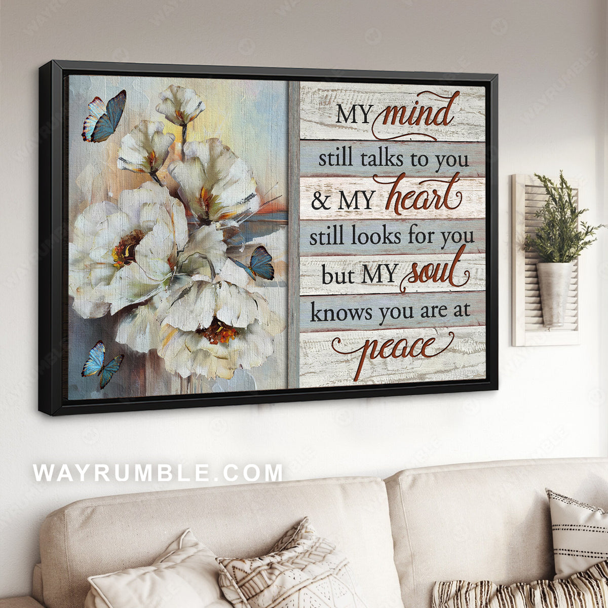 Watercolor camellia, Blue butterfly, My mind still talks to you - Heaven Landscape Canvas Prints, Wall Art