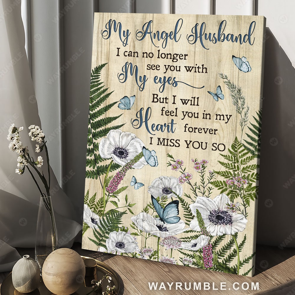 White poppy painting, Green garden, Pretty butterfly, My angel husband - Heaven Portrait Canvas Prints, Wall Art