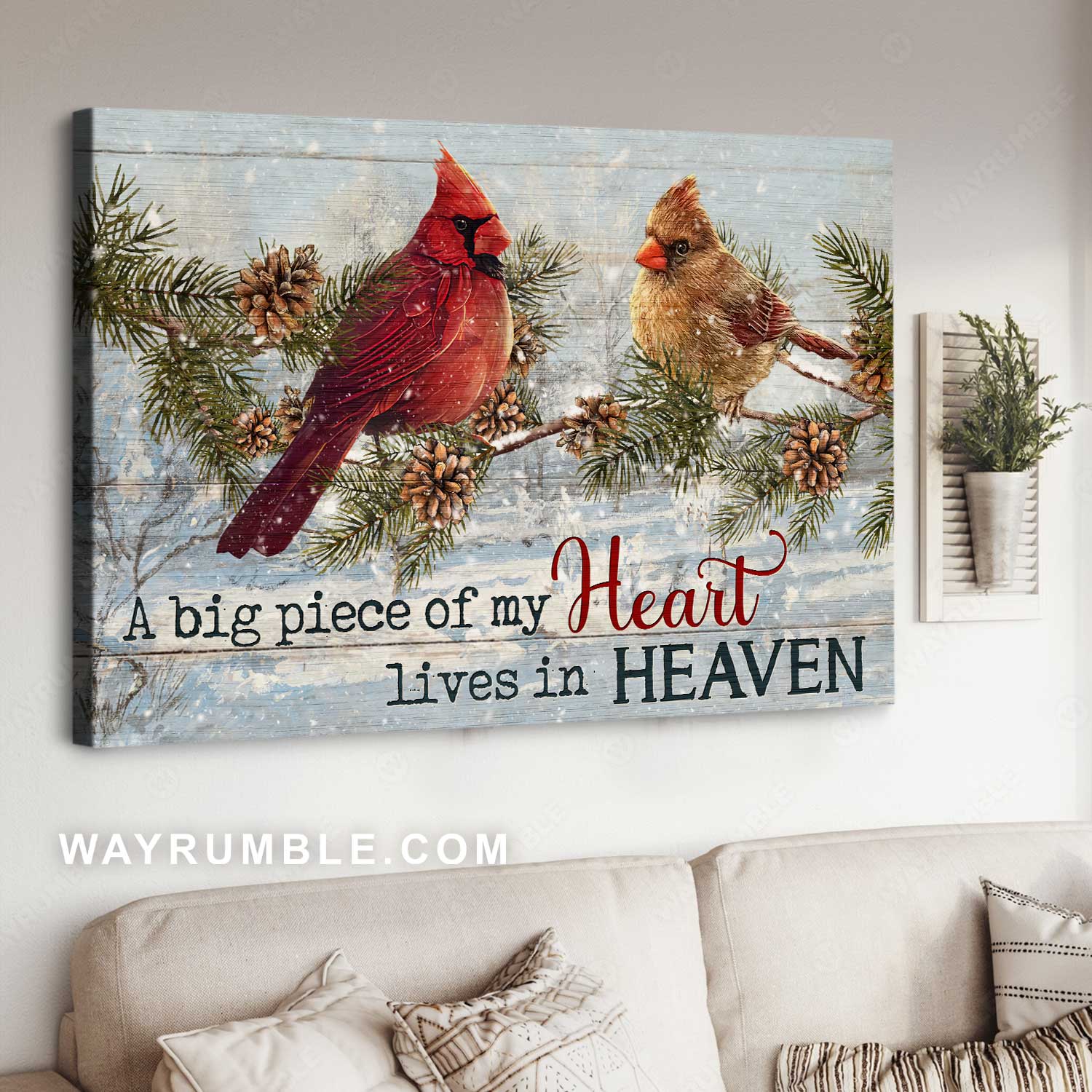Pretty forest, Lucky cardinal, A big piece of my heart lives in heaven - Heaven Landscape Canvas Prints, Home Decor Wall Art