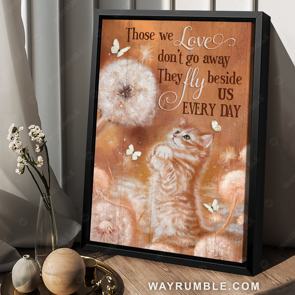 Little cat drawing, Dandelion field, White butterfly, They fly beside us every day - Heaven Portrait Canvas Prints, Wall Art