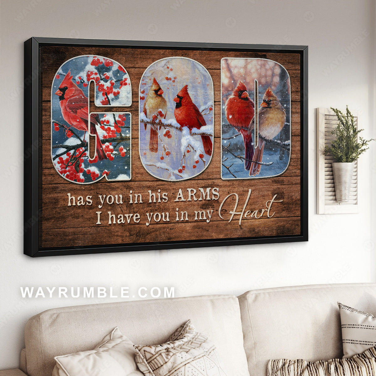 Winter painting, Cardinal drawing, Red cranberry, God has you in his arms - Heaven Landscape Canvas Prints, Wall Art