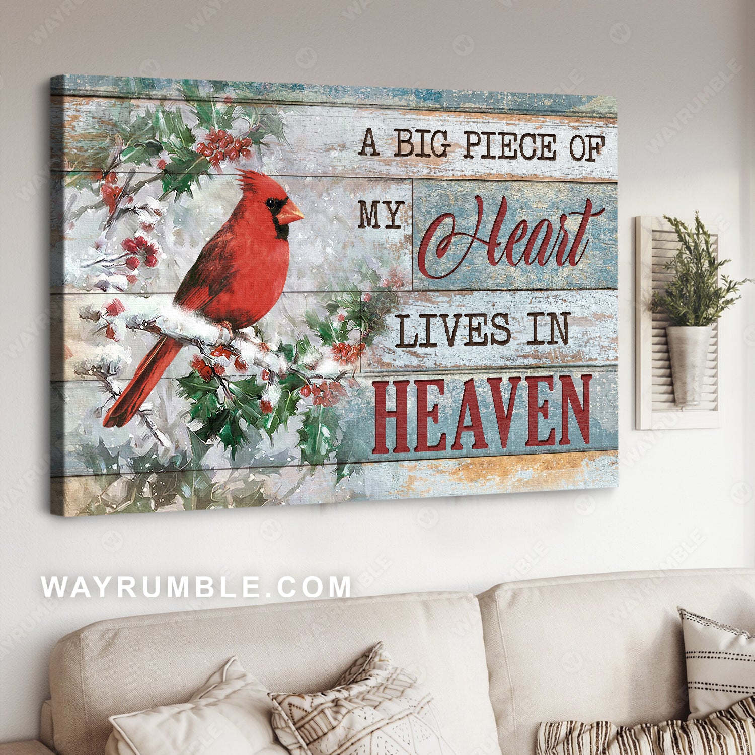 Stunning cardinal, Cranberry forest, A big piece of my heart lives in heaven - Heaven Landscape Canvas Prints, Home Decor Wall Art