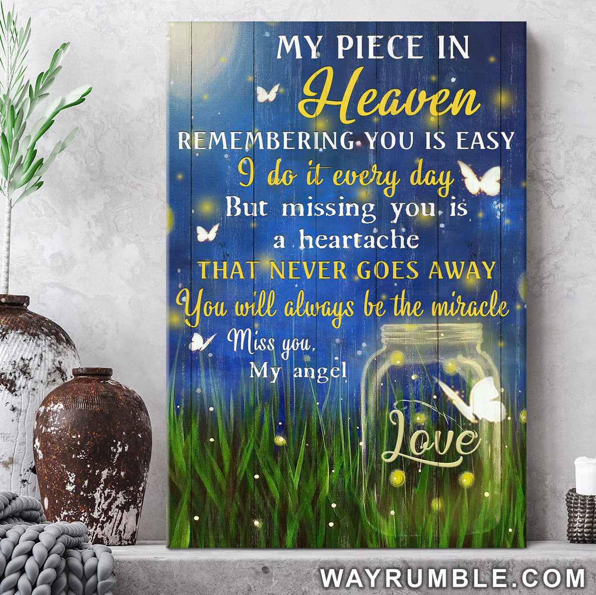Fireflies, Glass jar, Grassland, Butterfly, You will always be the miracle - Heaven Portrait Canvas Prints, Wall Art