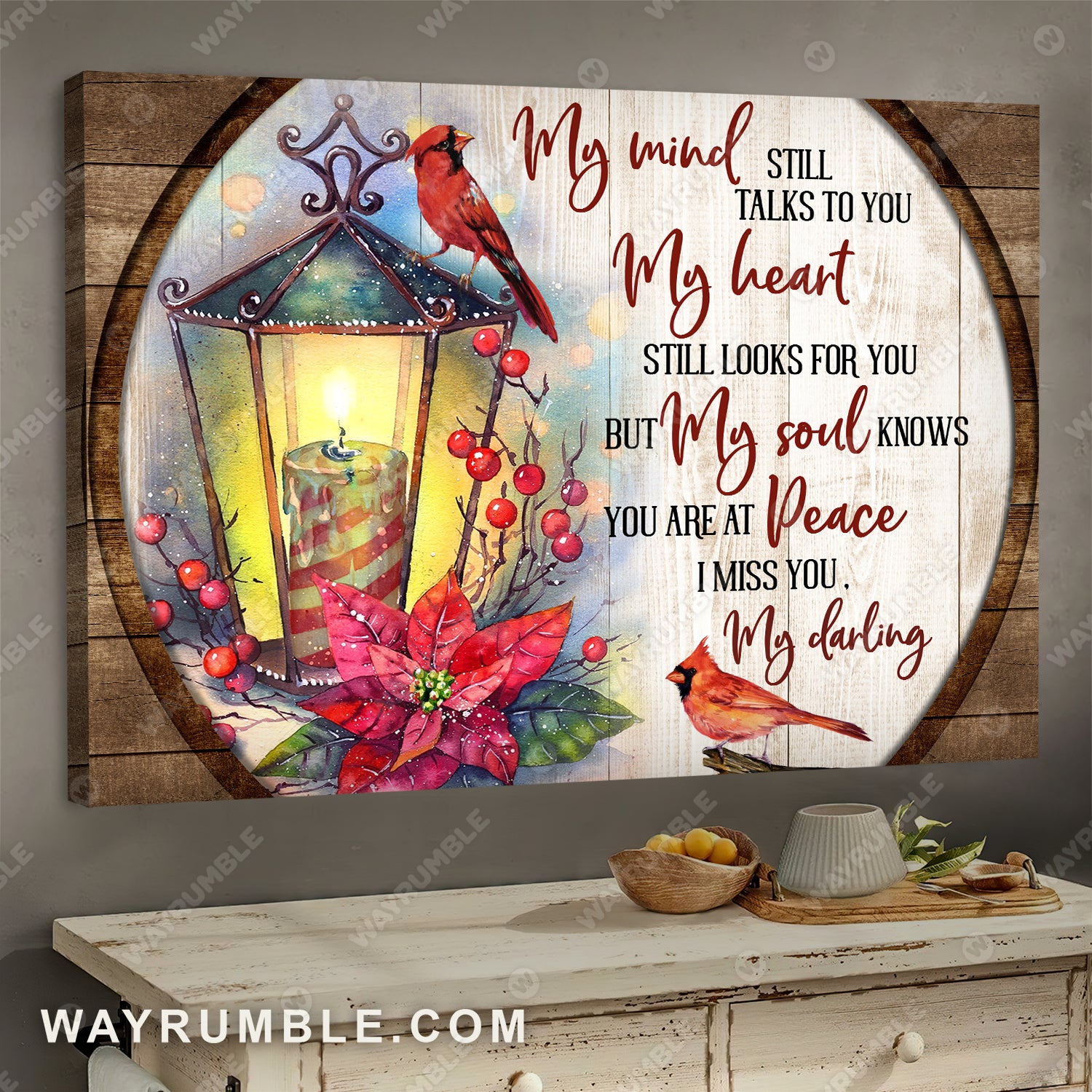 Outdoor light, Poinsettia flower, Red cardinal, My heart still looks for you - Heaven Landscape Canvas Prints, Wall Art