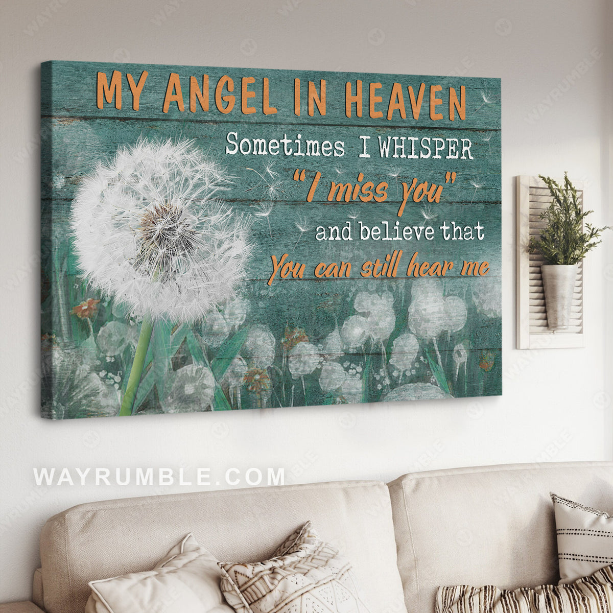 Dandelion flowers, Green background, My angel in heaven - Heaven Landscape Canvas Prints, Wall Art
