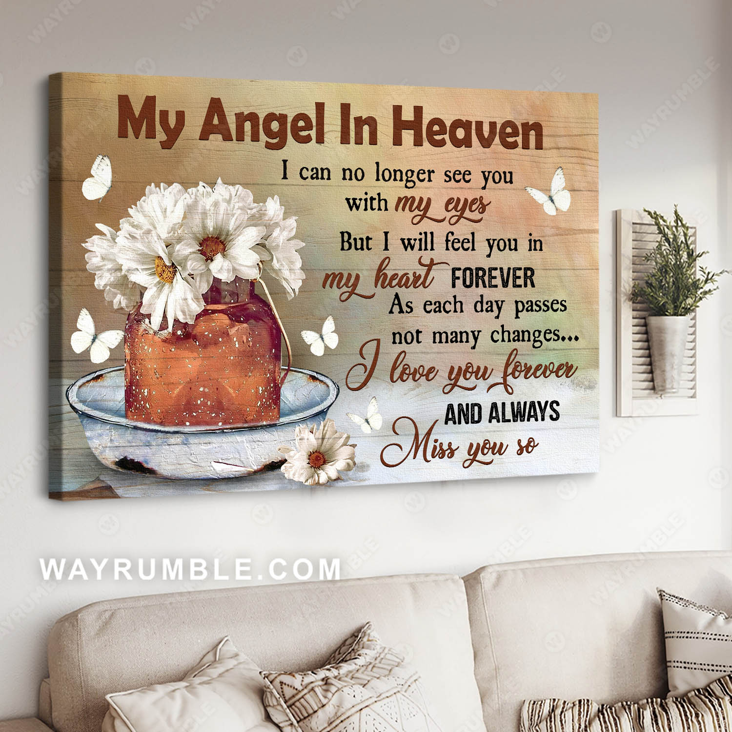 Daisy flower, Vintage painting, I will feel you in my heart - Heaven Landscape Canvas Prints, Wall Art