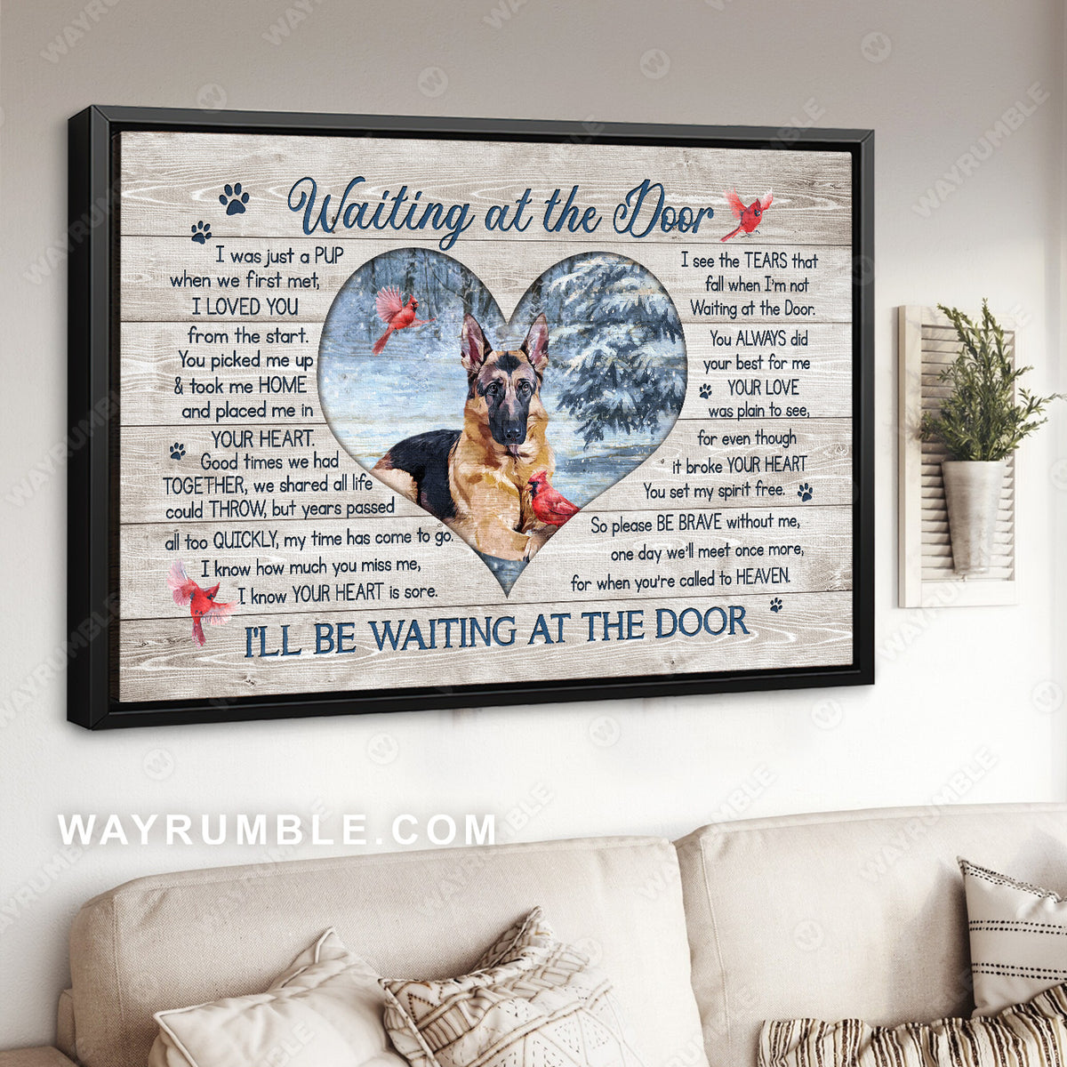 Winter forest, German shepherd, Heart shape, Waiting at the door - Heaven Landscape Canvas Prints, Wall Art