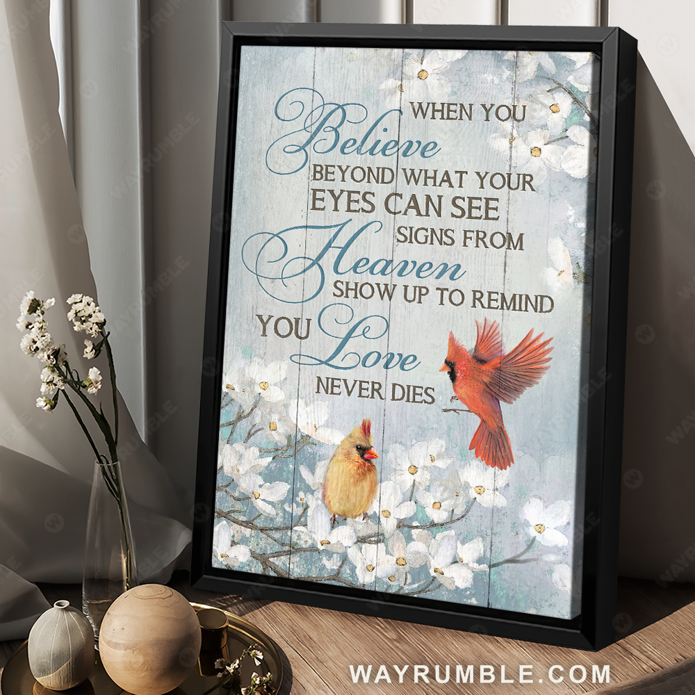 Jasmine forest, Pretty cardinal, Signs from heaven remind you love never dies - Heaven Portrait Canvas Prints, Wall Art