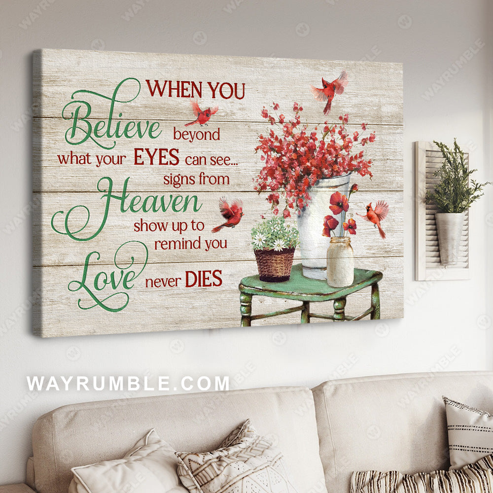 Red cherry blossom, Cardinal drawing, Signs from heaven show up to remind you love never dies - Heaven Landscape Canvas Prints, Wall Art