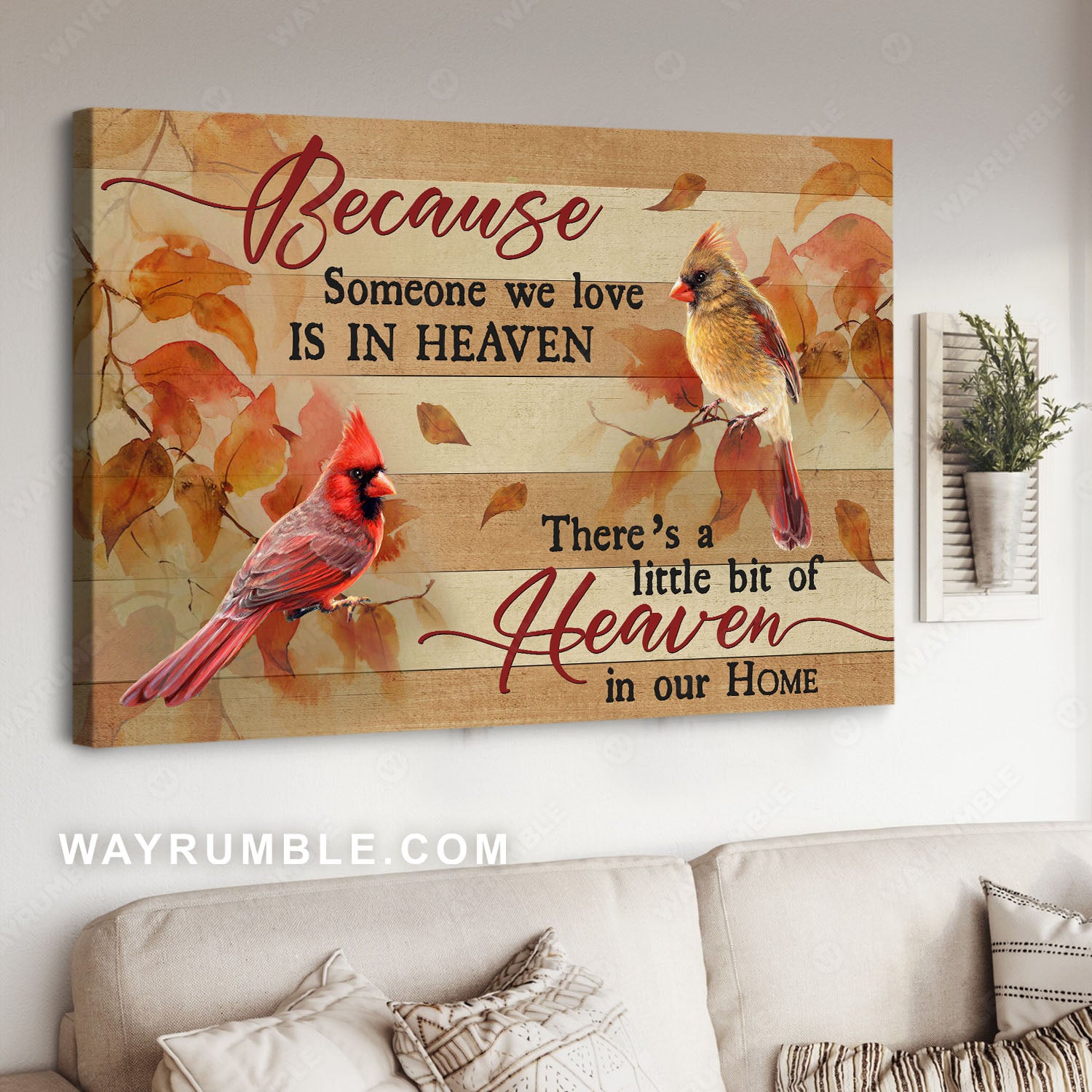 Pretty autumn forest, Cardinal painting, Because someone we love is in heaven - Heaven Landscape Canvas Prints, Wall Art