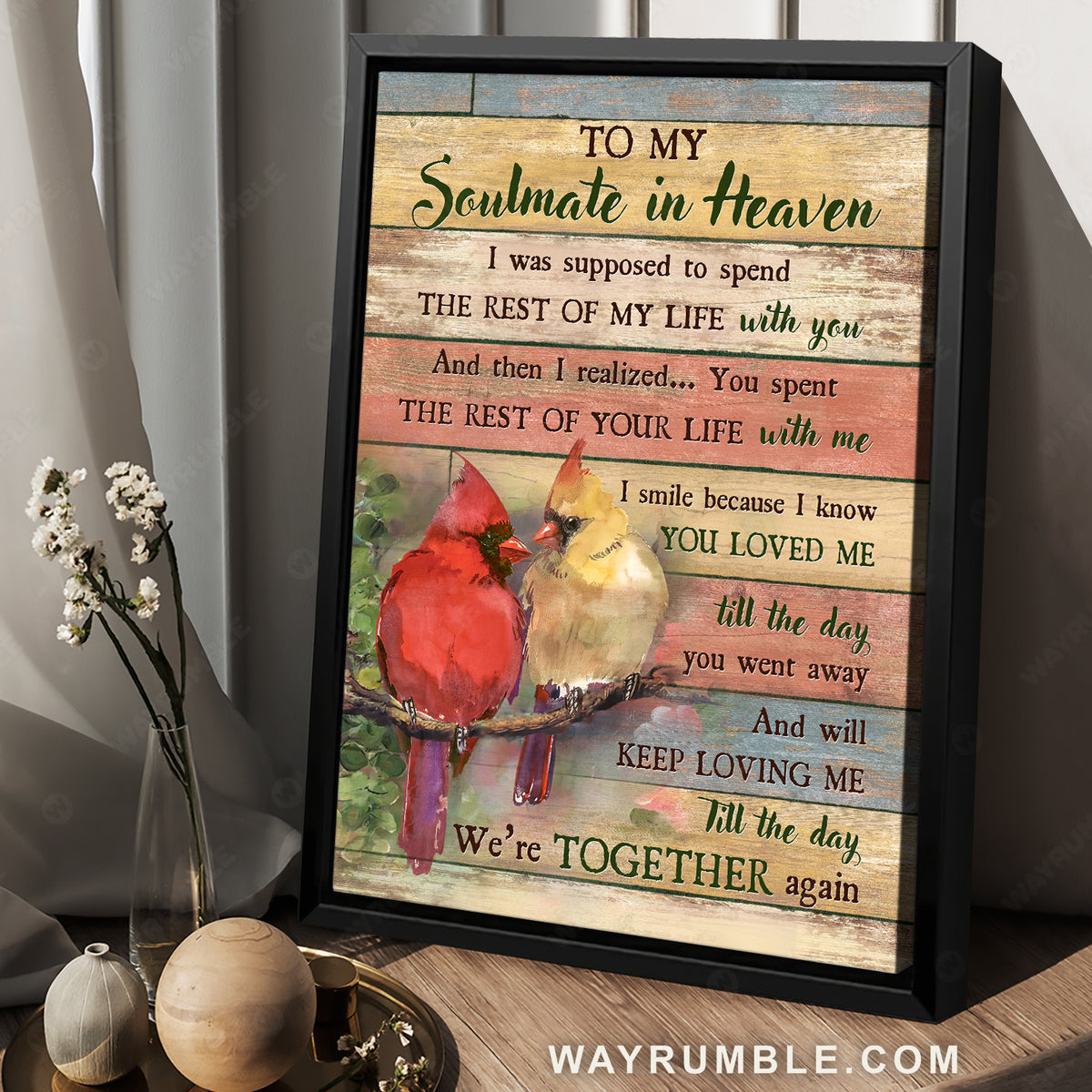 Pretty cardinal, Spring forest, To my soulmate in heaven - Heaven Portrait Canvas Prints, Wall Art