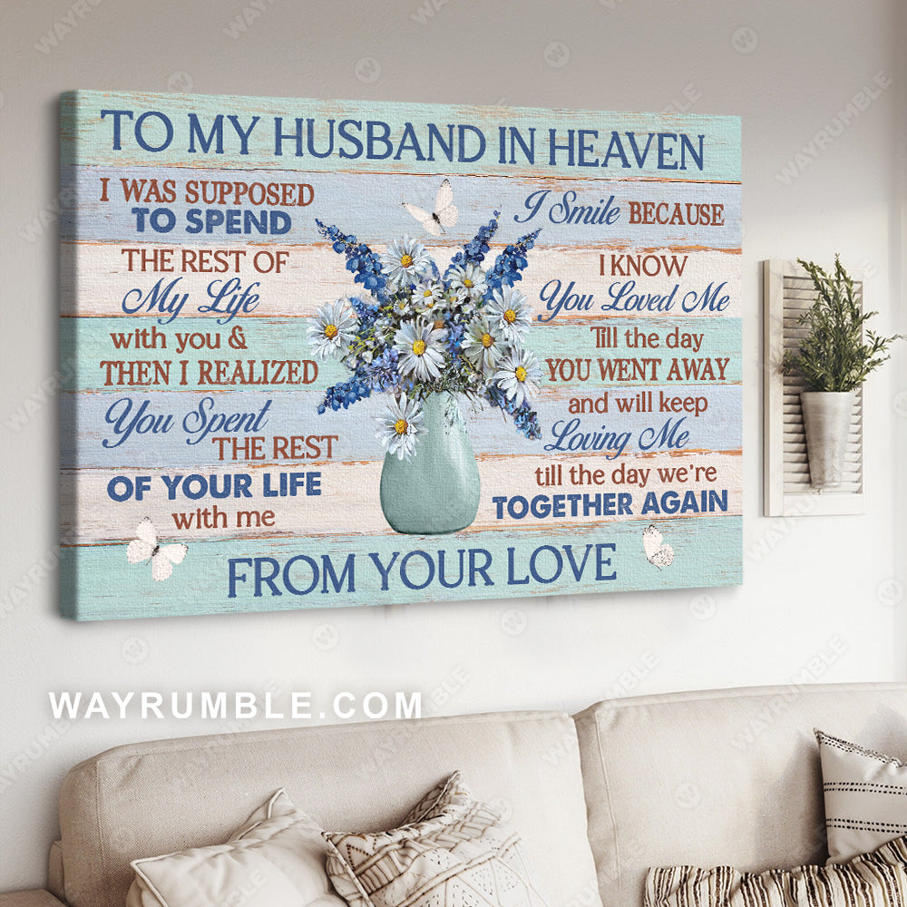 Daisy drawing, White butterfly, Blue hyacinth, To my husband in heaven - Heaven Landscape Canvas Prints, Wall Art