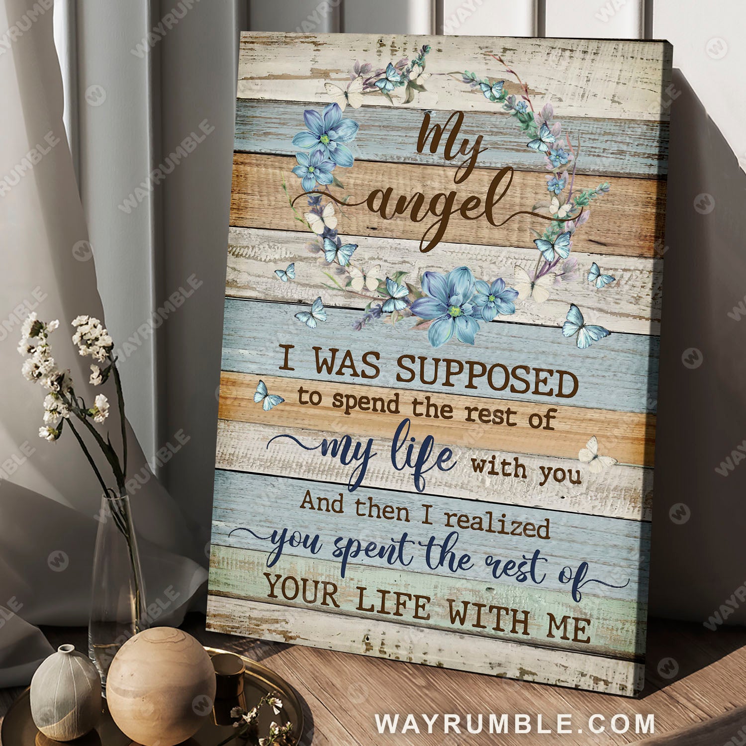 Flower wreath, Blue flower, You spent the rest of your life with me - Heaven Portrait Canvas Prints, Christian Wall Art