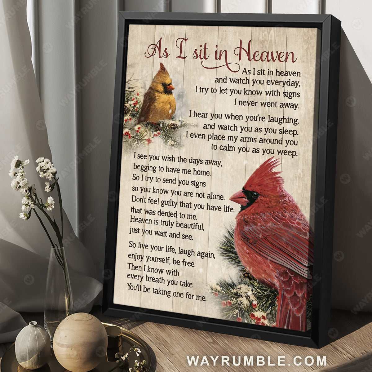 Big cardinal drawing, Frozen cranberry, Winter drawing, As I sit in heaven - Heaven Portrait Canvas Prints, Wall Art