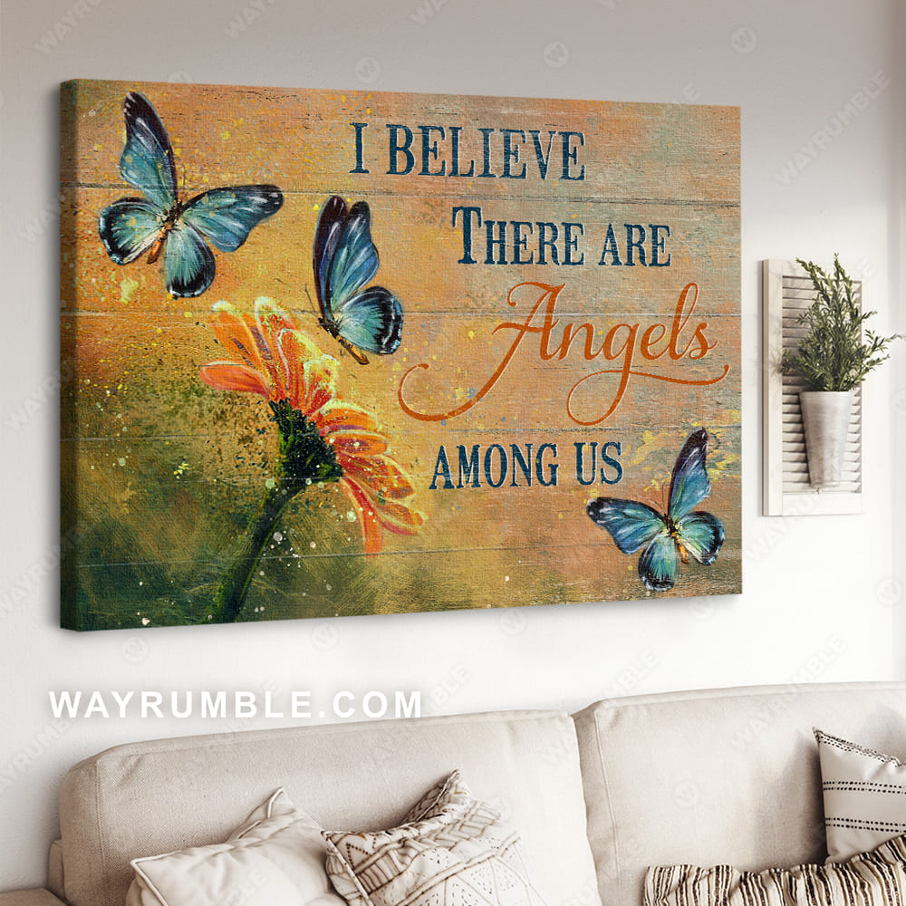 Gerbera daisy, Pretty butterfly, Orange sunset, I believe there are angels among us - Heaven Landscape Canvas Prints, Wall Art