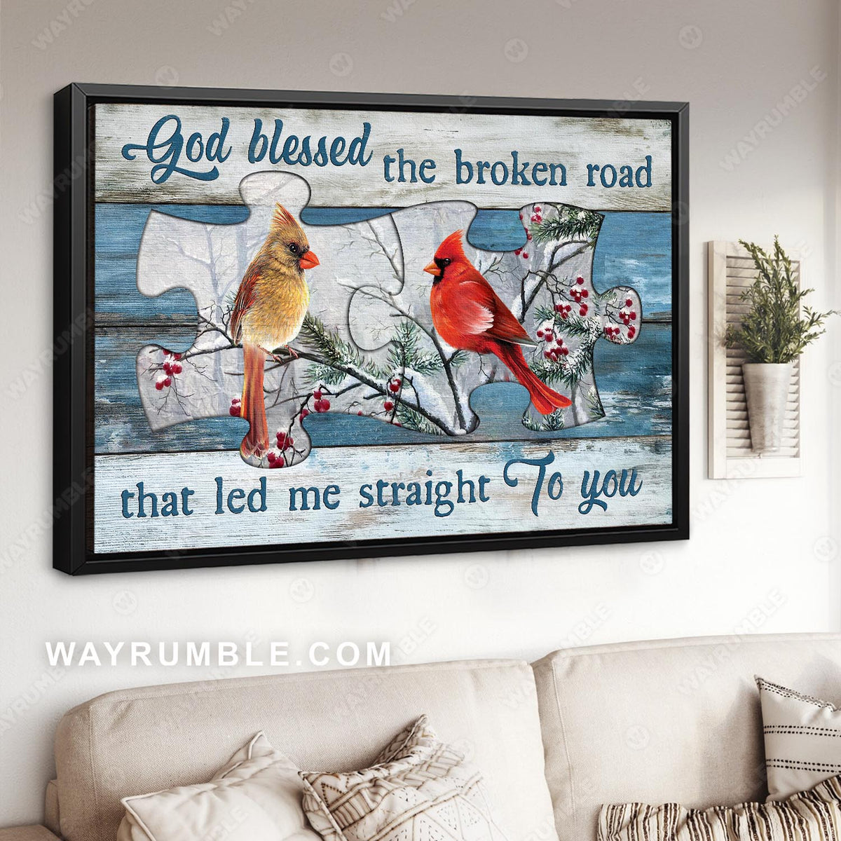 Cardinal painting, Cranberry tree, God blessed the broken road that led me to you - Heaven Landscape Canvas Prints, Wall Art