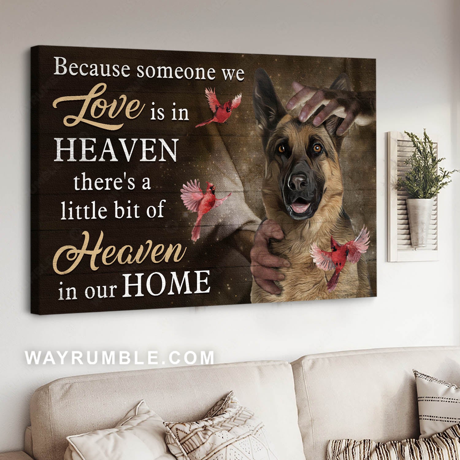 German Shepherd dog, Northern cardinal, There's a little bit of heaven in our home - Heaven Landscape Canvas Prints, Wall Art