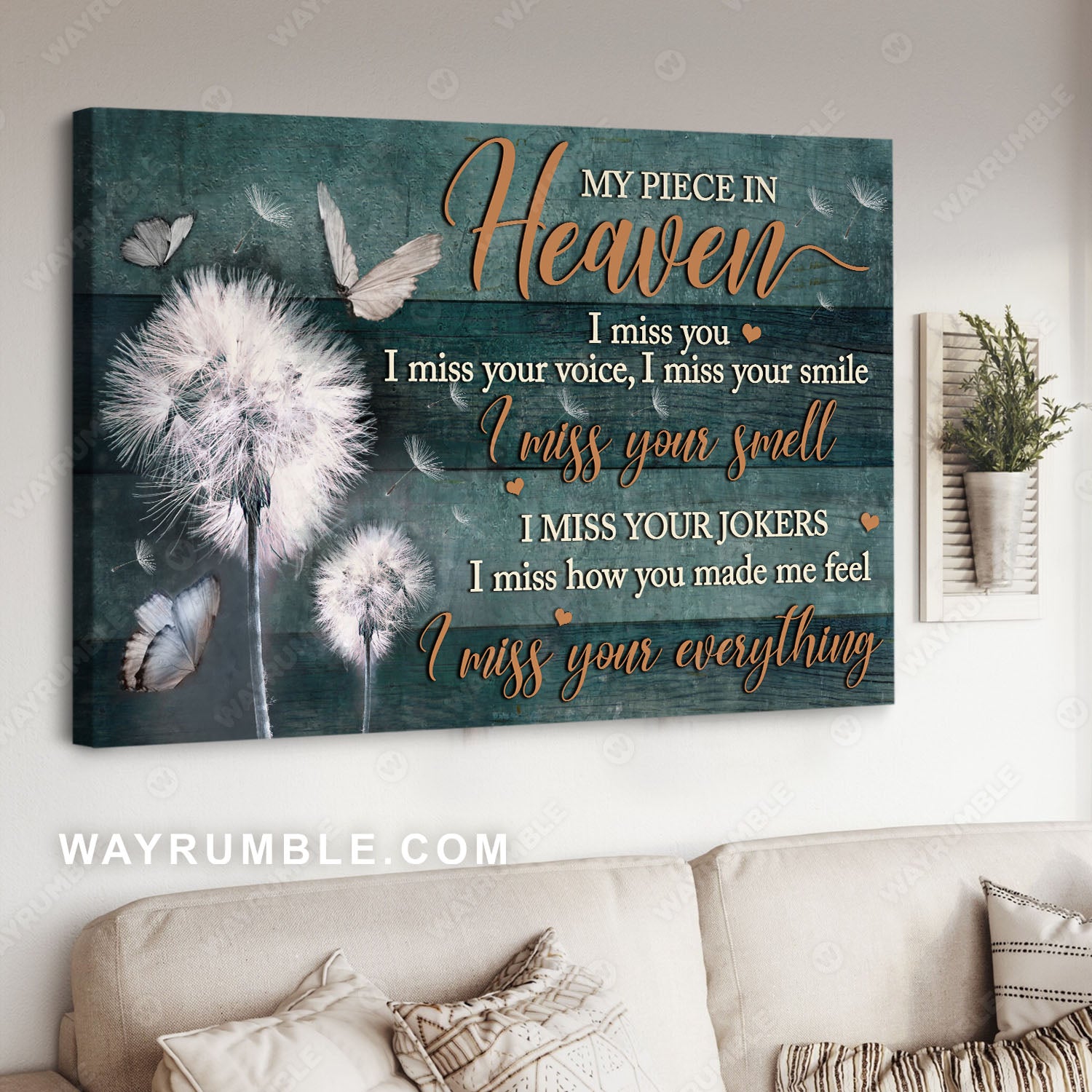 Dandelion painting, White butterfly, I miss your everything - Heaven Landscape Canvas Prints, Wall Art