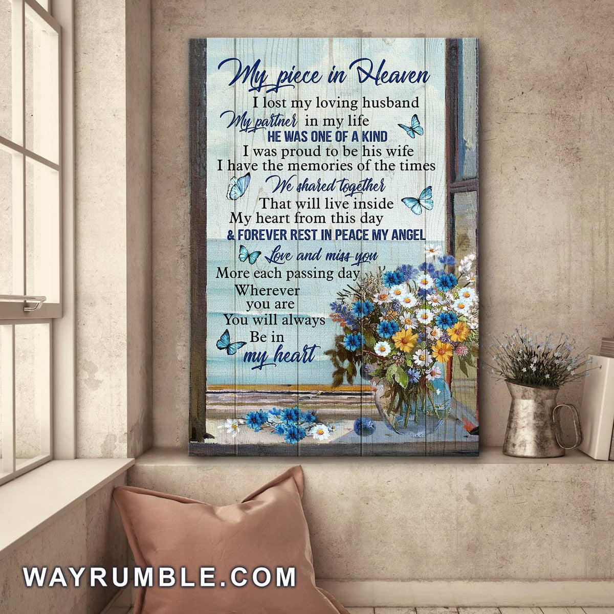 Sea view window, Flower vase painting, You will always in my heart - Heaven Portrait Canvas Prints, Wall Art