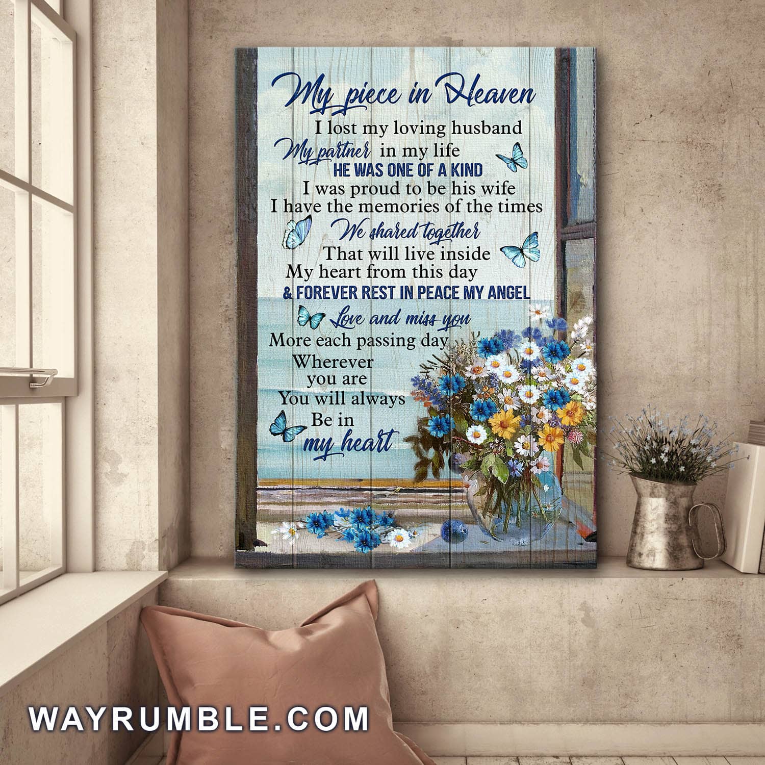 Sea view window, Flower vase painting, You will always in my heart - Heaven Portrait Canvas Prints, Wall Art