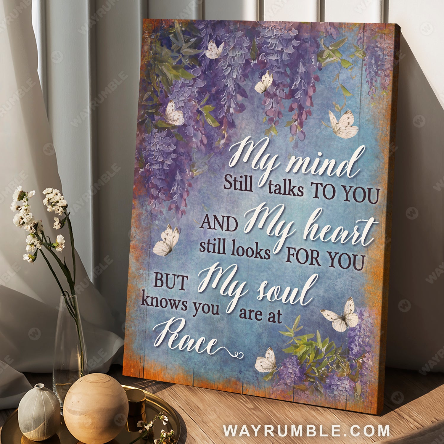 Wisteria flower, Vintage painting, My soul knows you are at peace - Heaven Portrait Canvas Prints, Wall Art