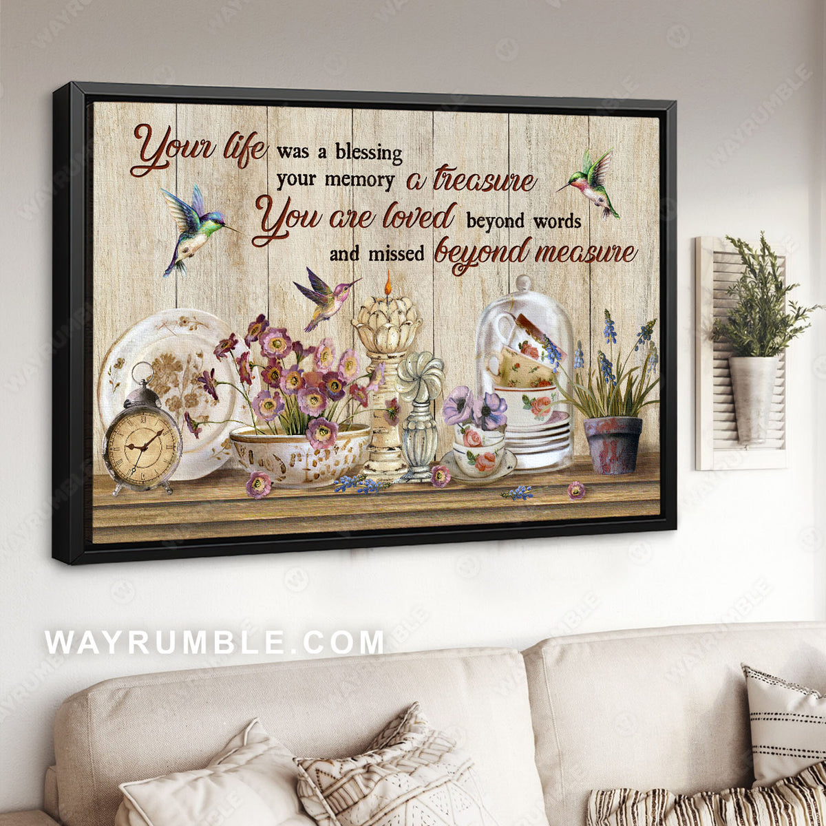 Vintage plate, Tea cups, Oil lamp, Your life was a blessing - Heaven Landscape Canvas Prints, Wall Art