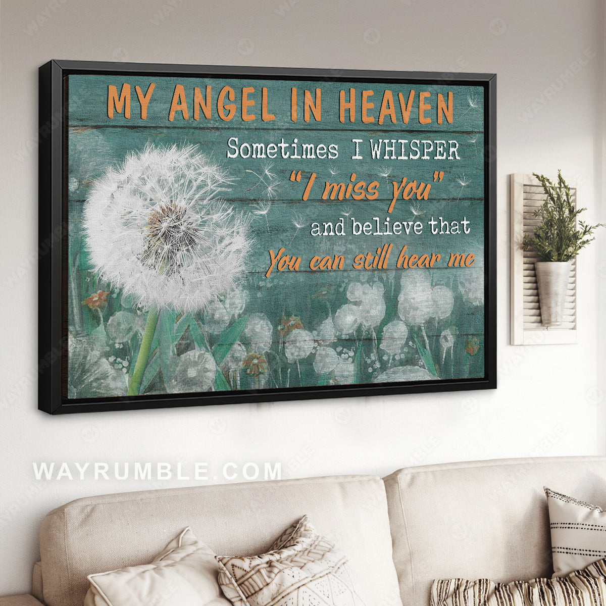 Dandelion flowers, Green background, My angel in heaven - Heaven Landscape Canvas Prints, Wall Art