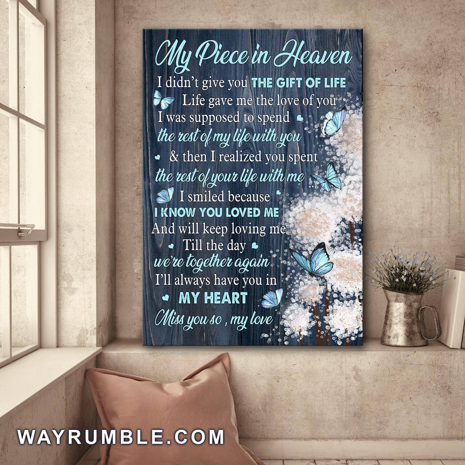 Blue Butterfly, Dandelion, I'll always have you in my heart - Heaven Portrait Canvas Prints, Wall Art