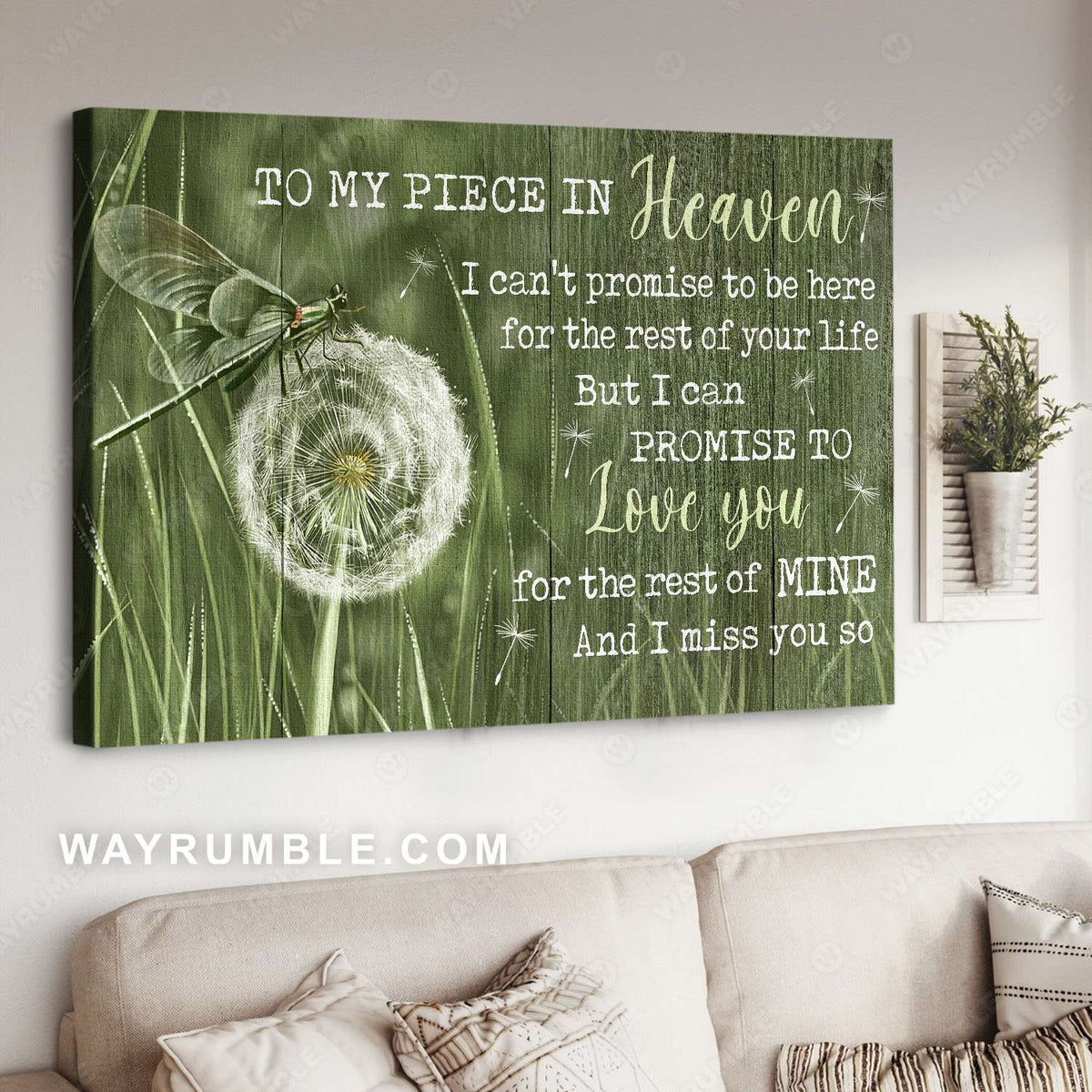 Dragonfly, Dandelion, Green background, To my piece in heaven - Heaven Landscape Canvas Prints, Wall Art